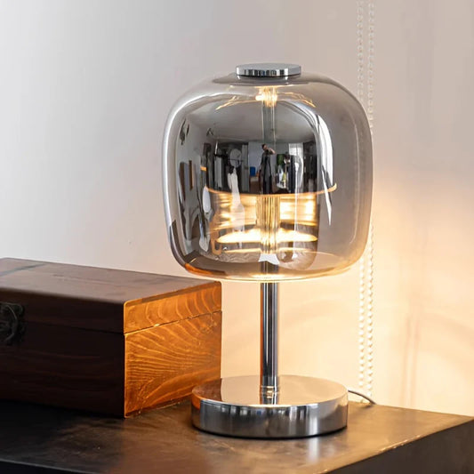 Zayn – Stilvolle Glas Tischlampe mit dimmbarem LED-Licht und USB-Anschluss