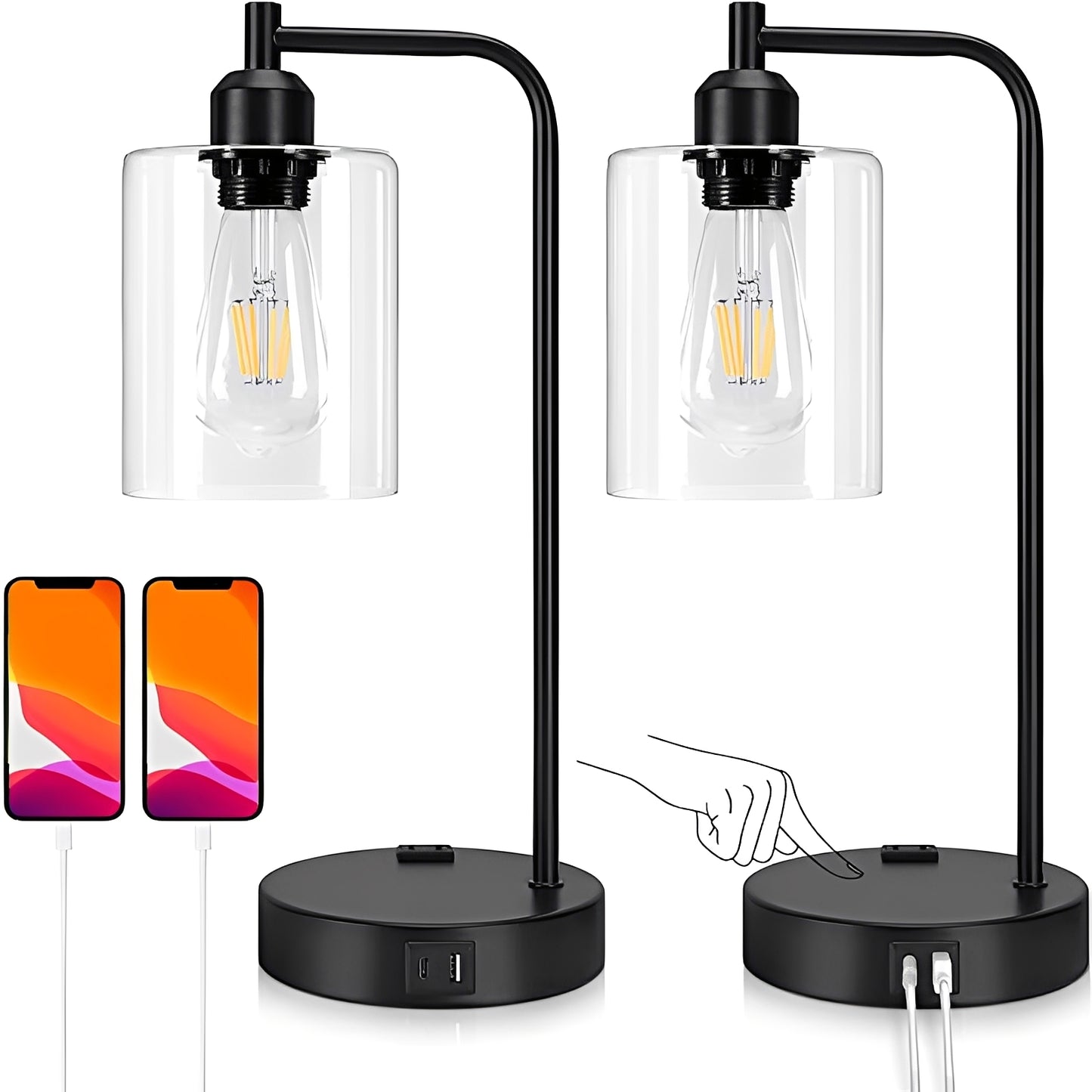 Carmina – Nachttischlampe mit USB-Anschlüssen & Stufenloser Dimmung