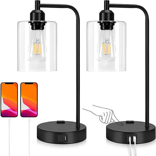 Carmina – Nachttischlampe mit USB-Anschlüssen & Stufenloser Dimmung