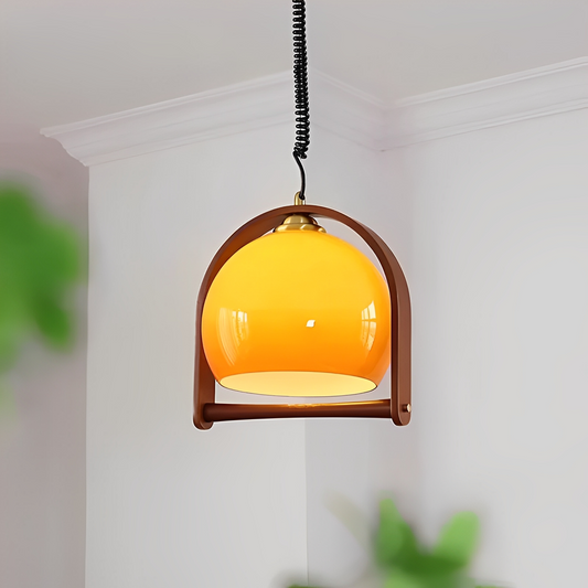 Bauven – Vintage Pendelleuchte aus Holz und Glas im Bauhaus-Stil