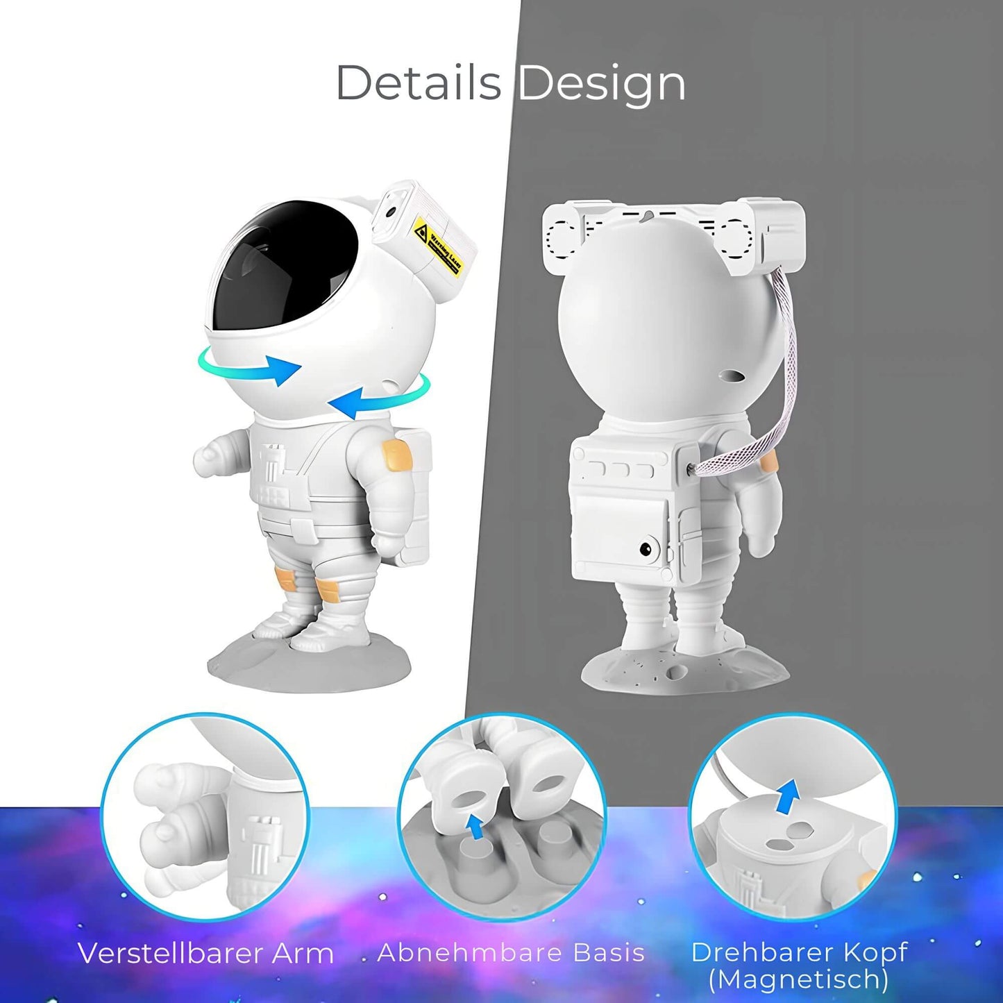 Galaktischer Projektor – Astronautenlampe mit bewegter Sternenhimmel-Projektion