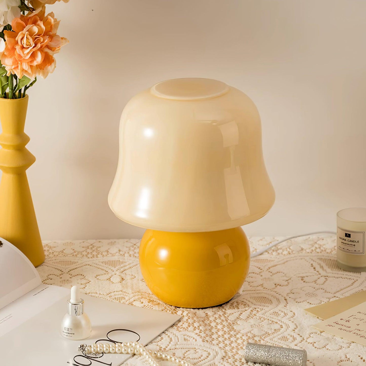 Zara – Tischlampe im Pilzdesign aus glasierter Glas