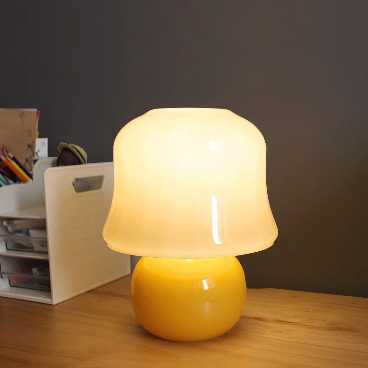 Zara – Tischlampe im Pilzdesign aus glasierter Glas