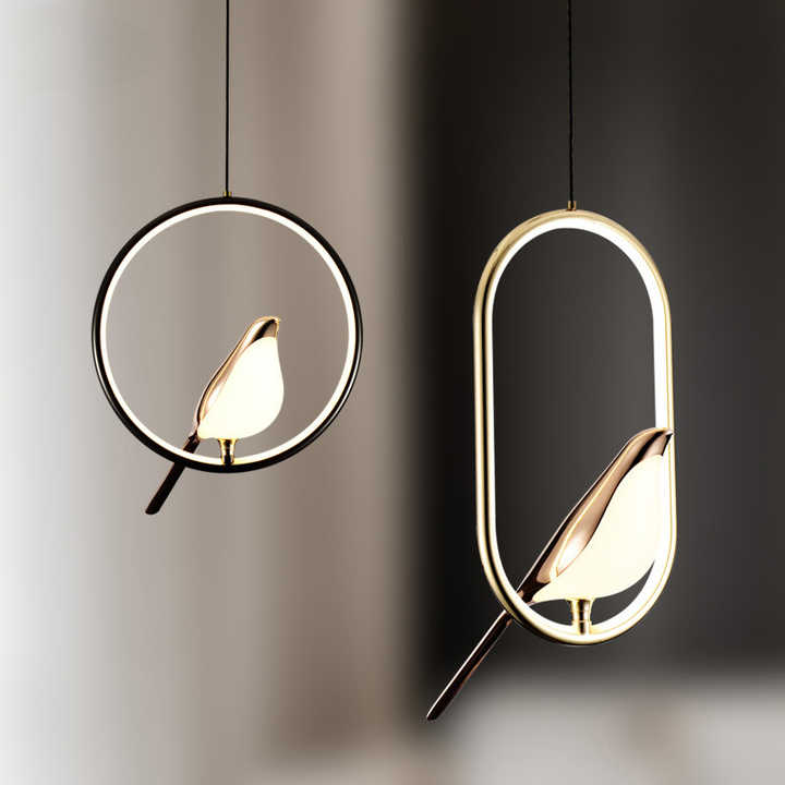 Birdora – Exklusive Pendellampe mit goldverziertem Vogel