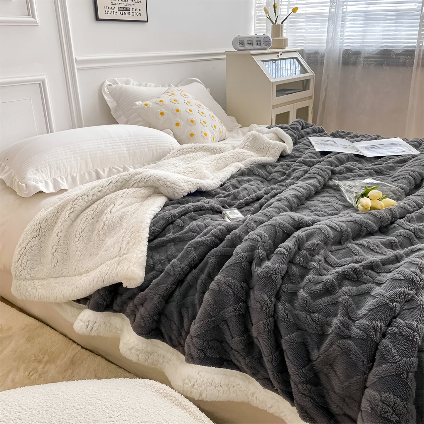 CloudSoft Throw – Doppelseitige pastellfarbene Flanell-Fleecedecke