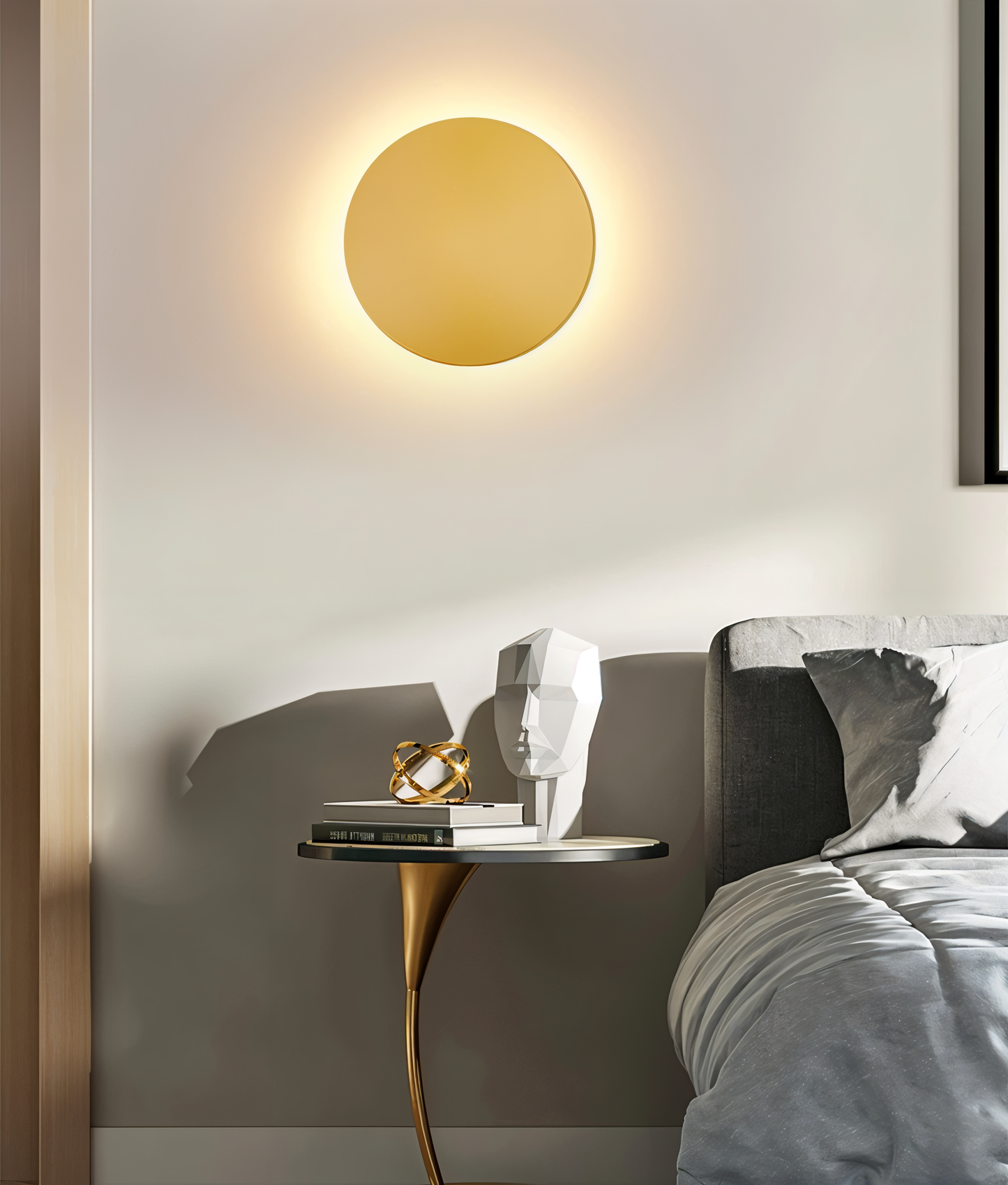 OrbGlow – Runde Metall-Wandleuchte in Schwarz/Weiß/Gold für moderne Räume