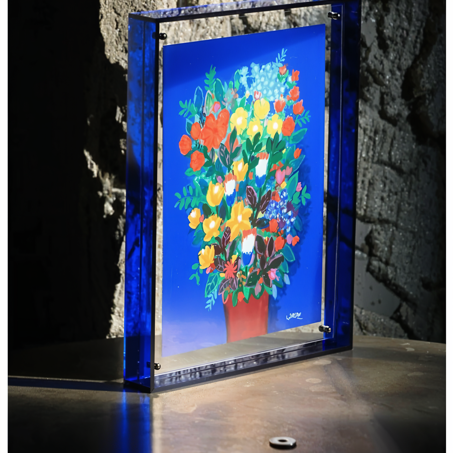 NeonGrid Frame – Acryl-Bilderrahmen mit Retro-Gitterdesign