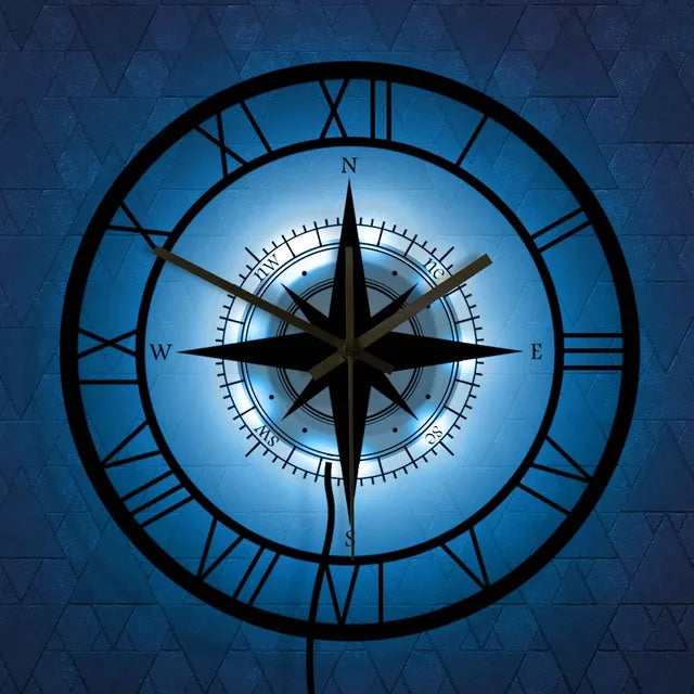 Leise Wanduhr im Kompass-Design