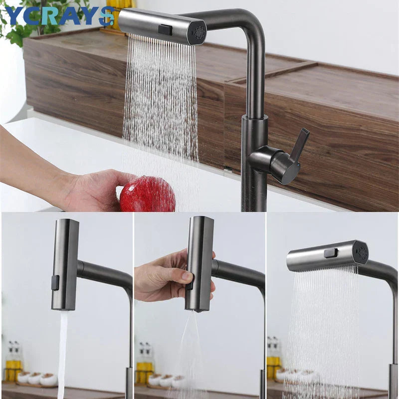 FlowZen – Küchenarmatur mit LED & Wasserfall-Funktion