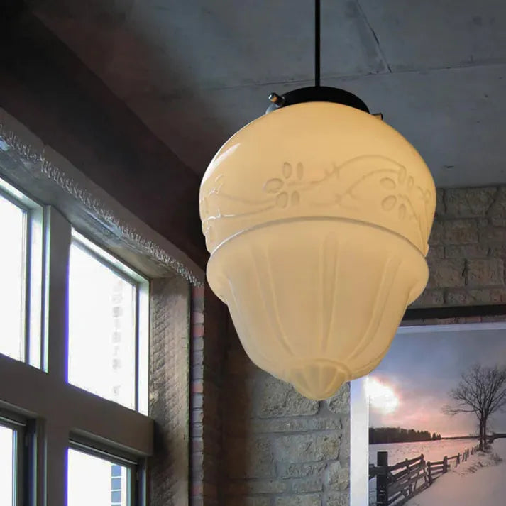Liv – Alte weiße Glaslampe mit geometrischem Design