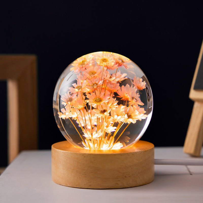 Flor – Kristallkugel mit ewiger Blume & Musikspieluhr aus Holz
