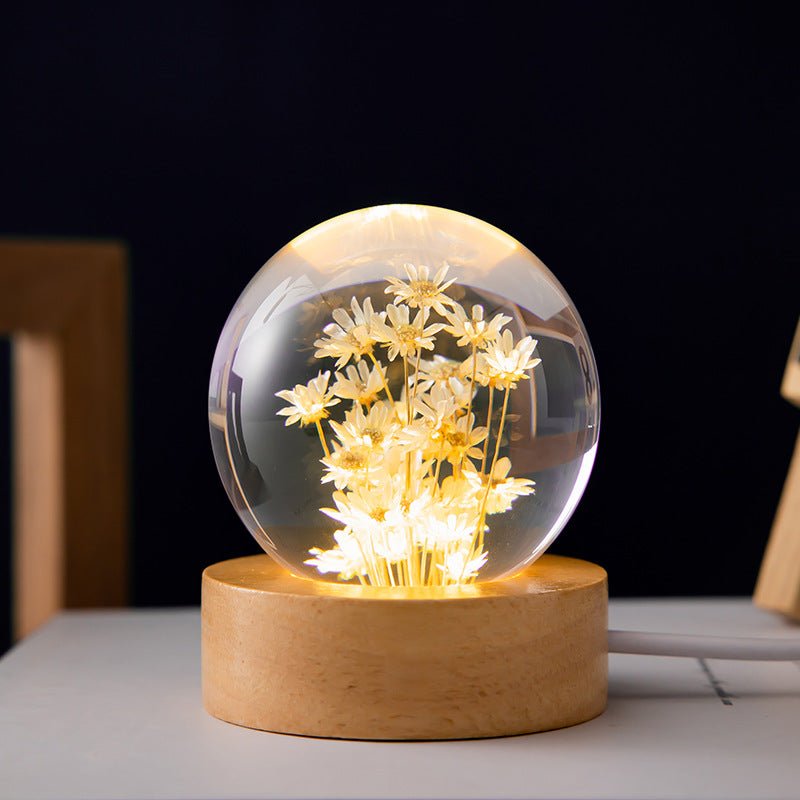 Flor – Kristallkugel mit ewiger Blume & Musikspieluhr aus Holz