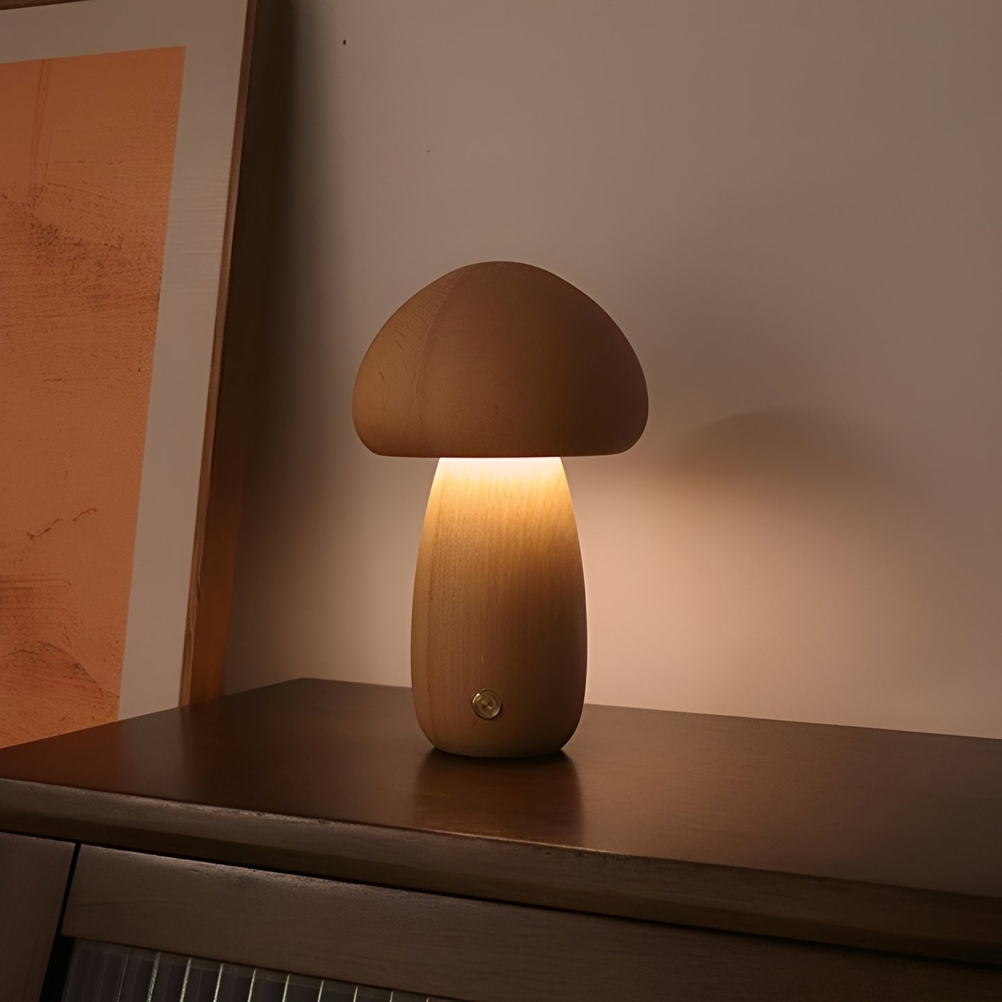 Toshi – Niedliche Holz-Pilz-LED-Nachtlampe