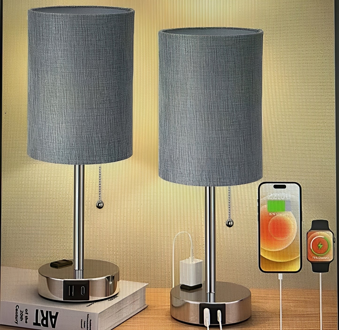 Taye – Stoff Tischlampe mit USB-Anschluss
