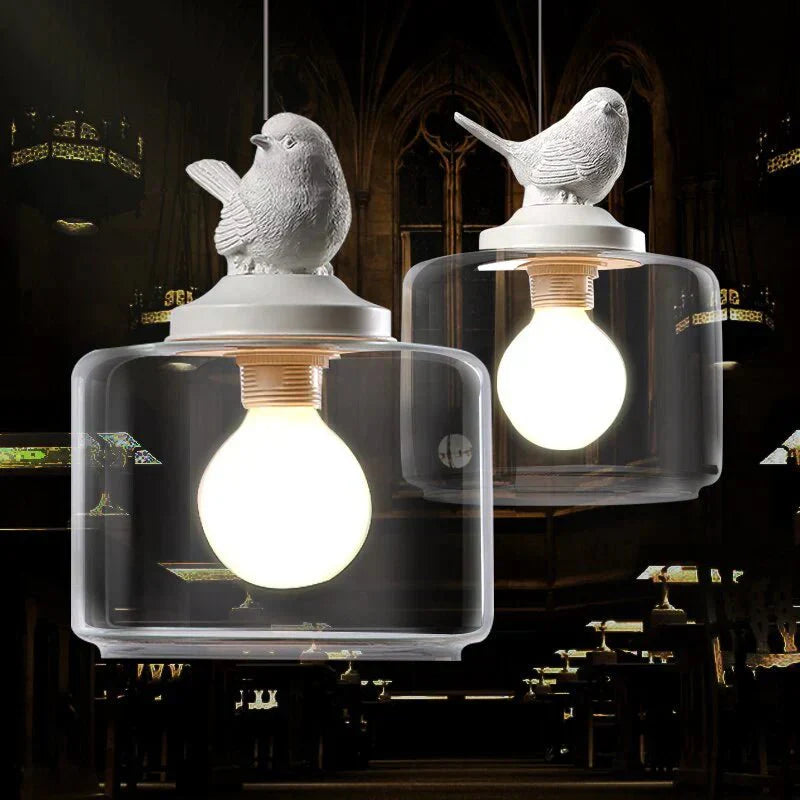 Liora – Glas-Hängelampe mit Vogelmotiv