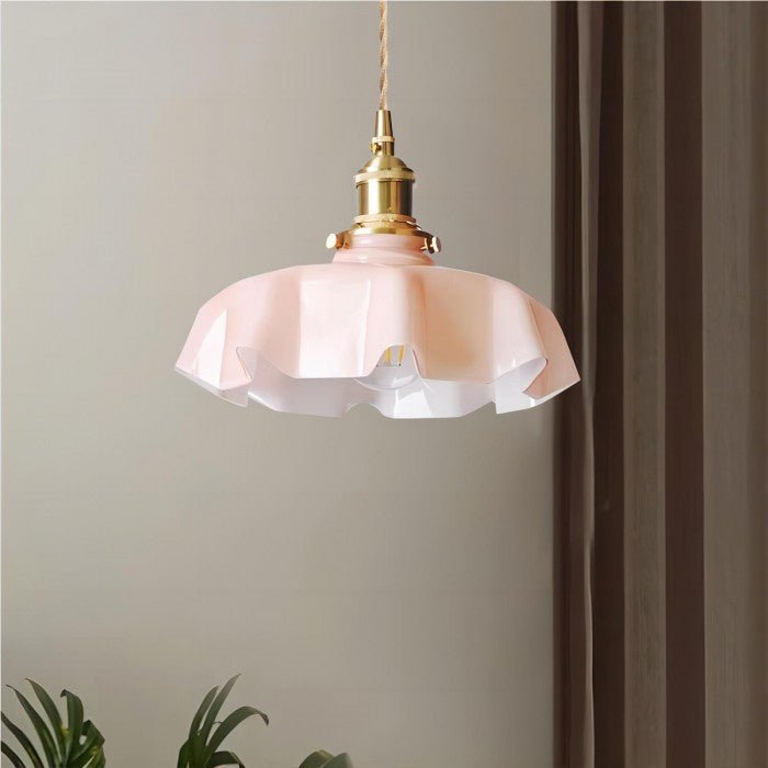 VintageBlume – Cremefarbene Glas-Hängelampe