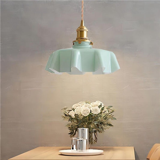 VintageBlume – Cremefarbene Glas-Hängelampe