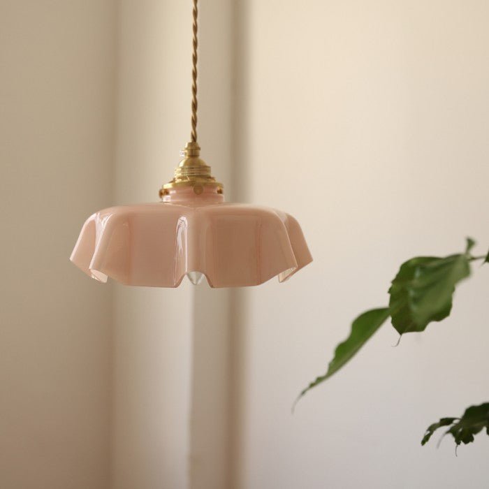 VintageBlume – Cremefarbene Glas-Hängelampe