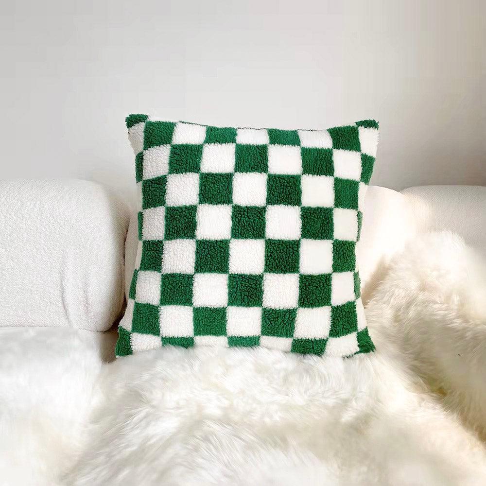 Checker-Kissenhülle – Flauschiger Bezug in Matcha- oder Kaffeeton fürs Sofa