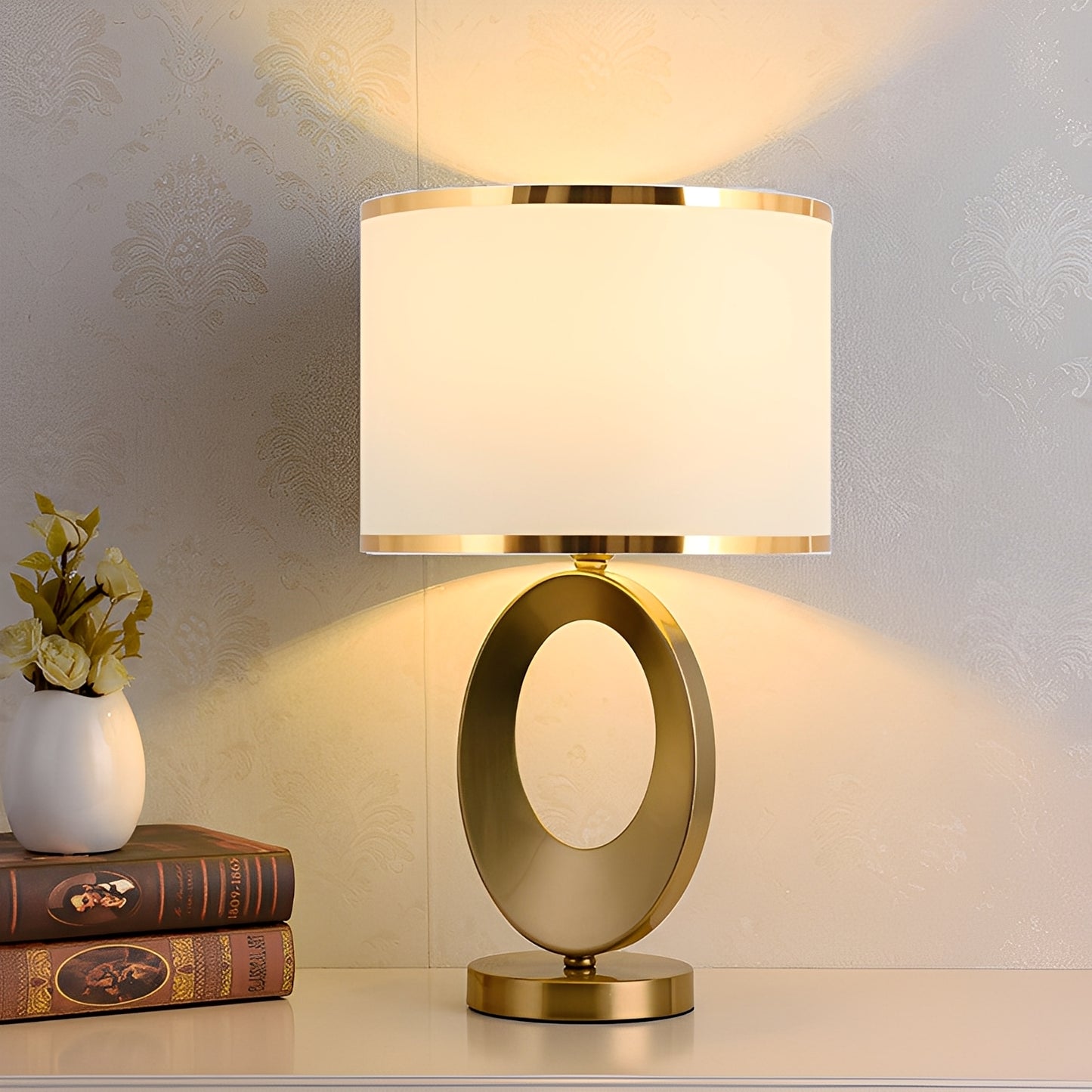 Jordy – Luxus Stoffring Tischlampe