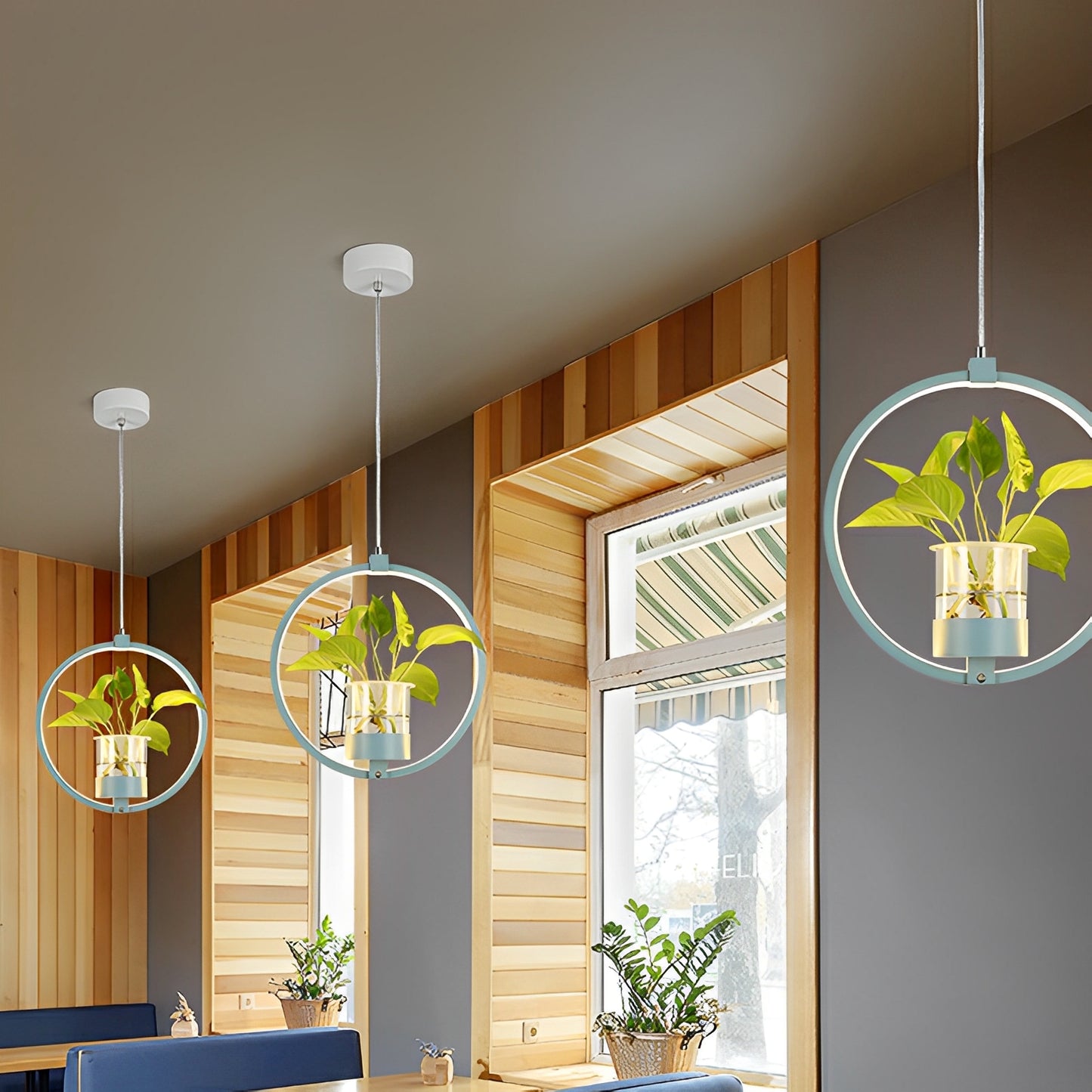 Noemi – Runde LED-Pendelleuchte mit Pflanzen-Element