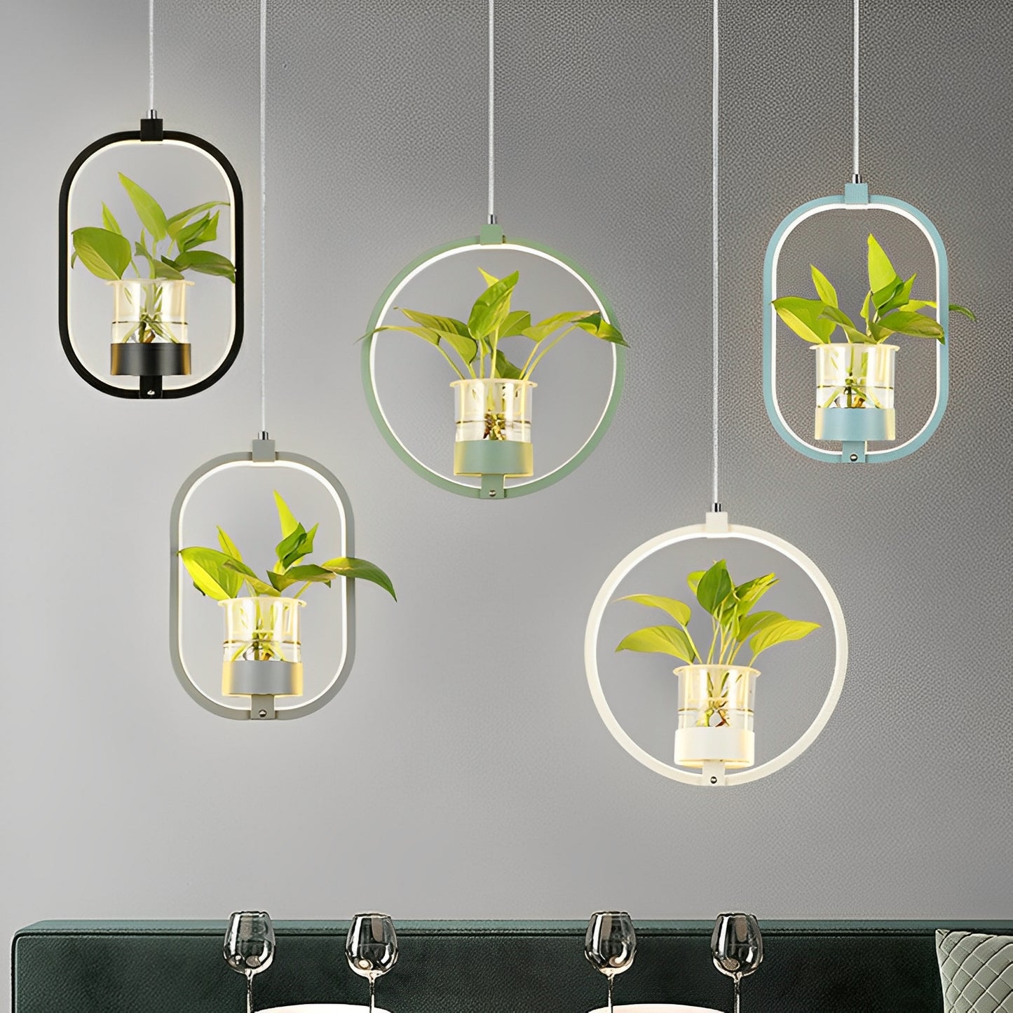 Noemi – Runde LED-Pendelleuchte mit Pflanzen-Element