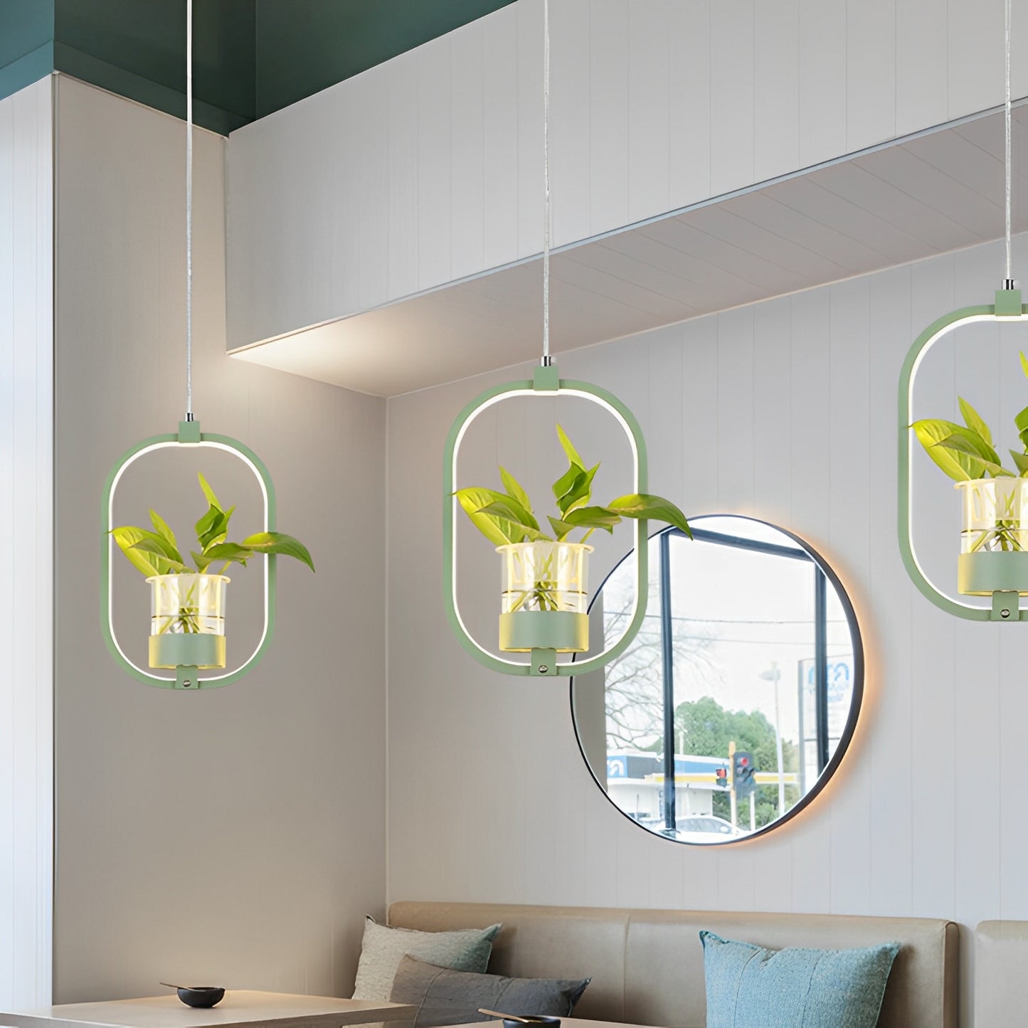 Noemi – Runde LED-Pendelleuchte mit Pflanzen-Element