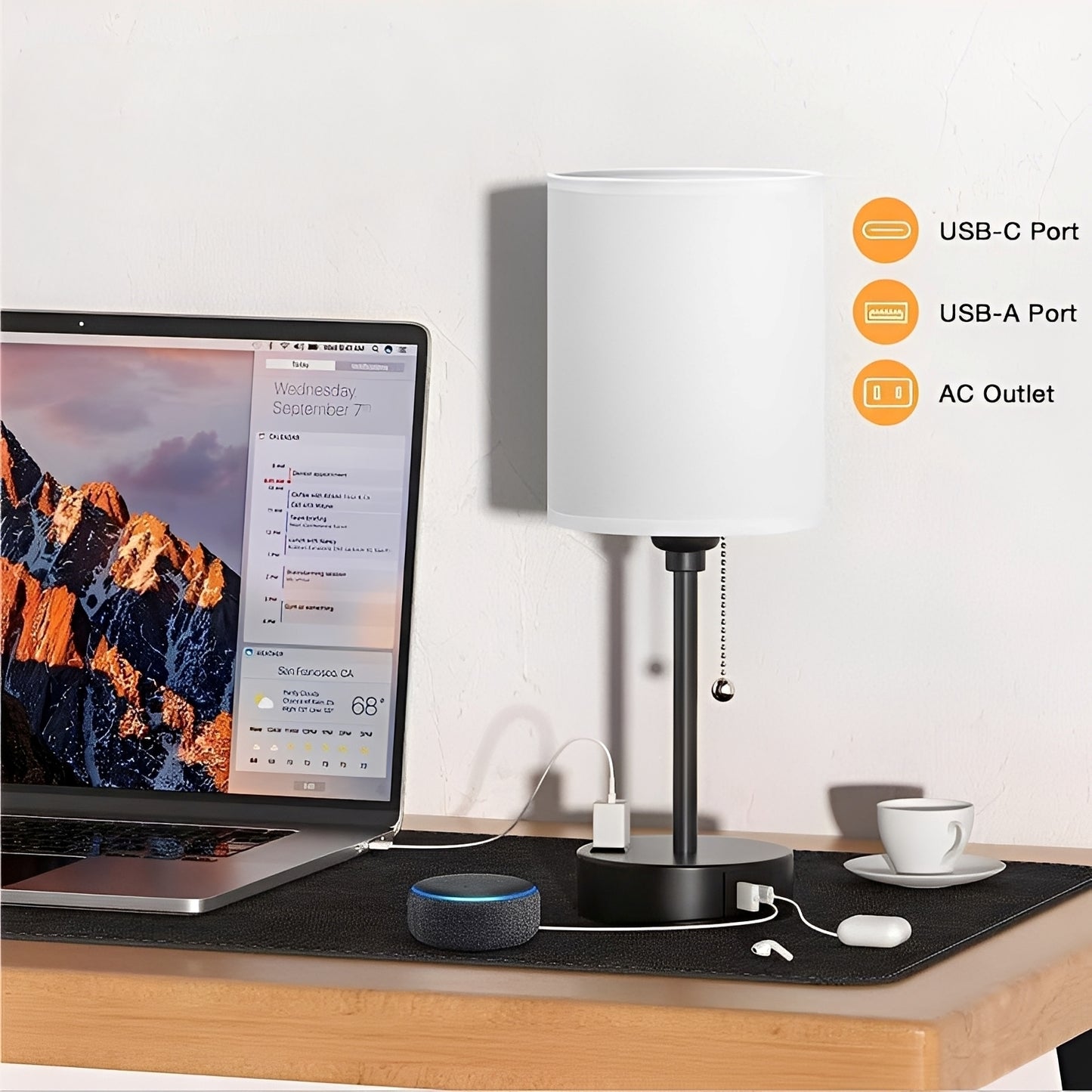 Taye – Stoff Tischlampe mit USB-Anschluss