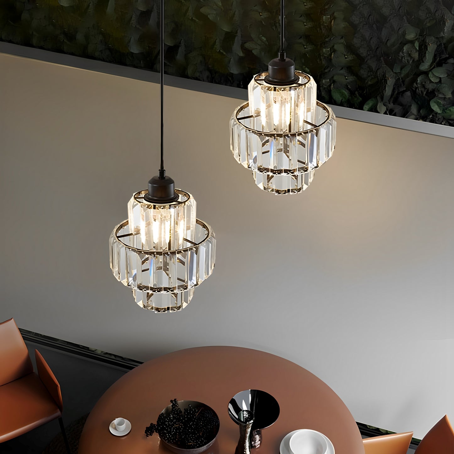 Fernando – Pendelleuchte aus Glas und Kristall mit schwarzem oder goldenem Kabel