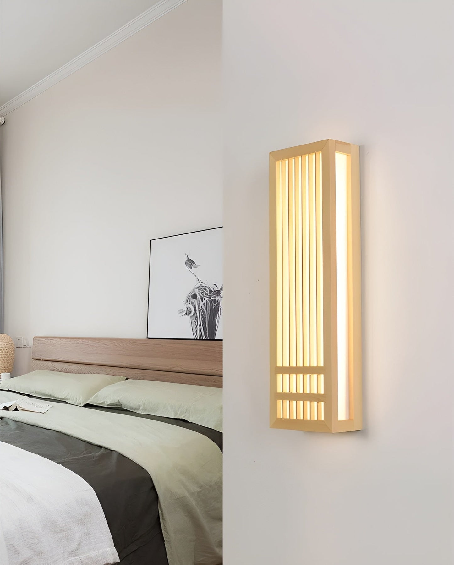 JapandiGlow – Moderne Wandlampe aus Holz & Acryl im Japandi-Stil