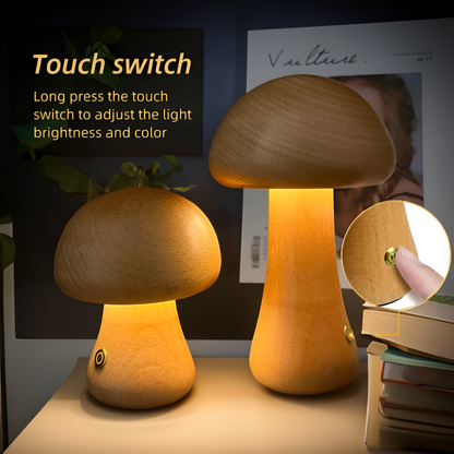 Pilzförmige Holzlampe mit Touch-Schalter