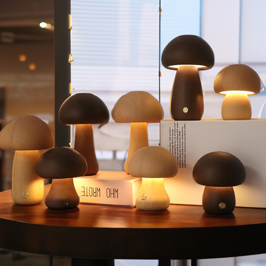 Pilzförmige Holzlampe mit Touch-Schalter