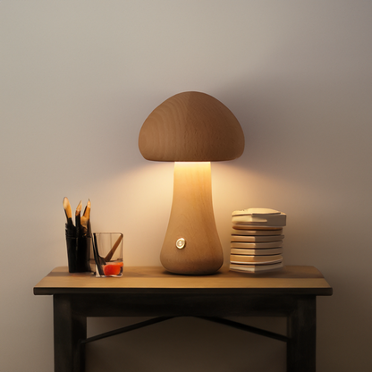 Pilzförmige Holzlampe mit Touch-Schalter