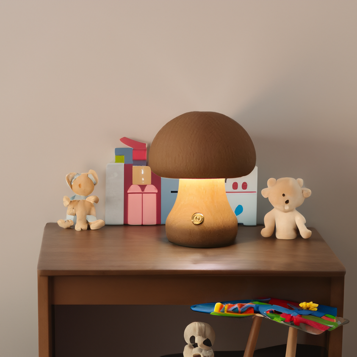 Pilzförmige Holzlampe mit Touch-Schalter