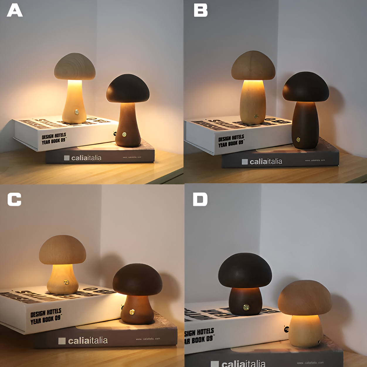 Pilzförmige Holzlampe mit Touch-Schalter