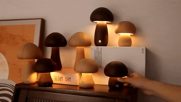 Pilzförmige Holzlampe mit Touch-Schalter
