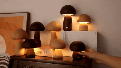 Pilzförmige Holzlampe mit Touch-Schalter