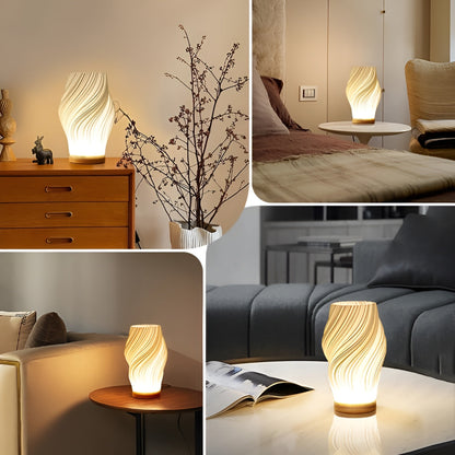 WaveStone Lampe – Naturinspirierte Tischleuchte mit Wellenmuster und Marmorsockel