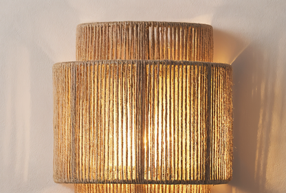 RustGlow Wandleuchte – Handgewebter Rattan-Schirm im Boho-Chic