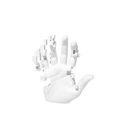 GlitchPalm – Abstrakte Harzhand mit Mosaik-Effekt als Kunstobjekt