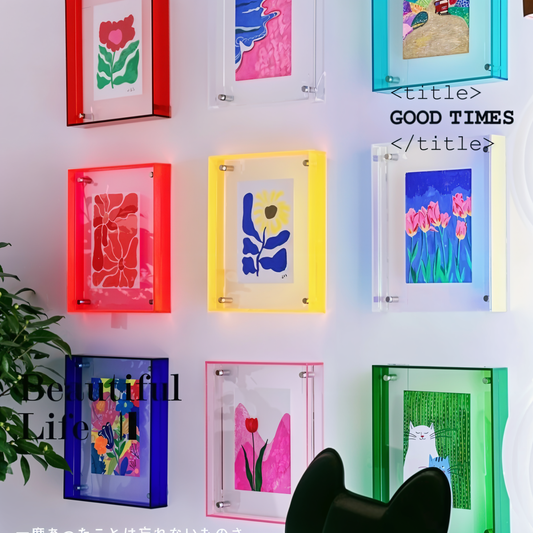 NeonGrid Frame – Acryl-Bilderrahmen mit Retro-Gitterdesign