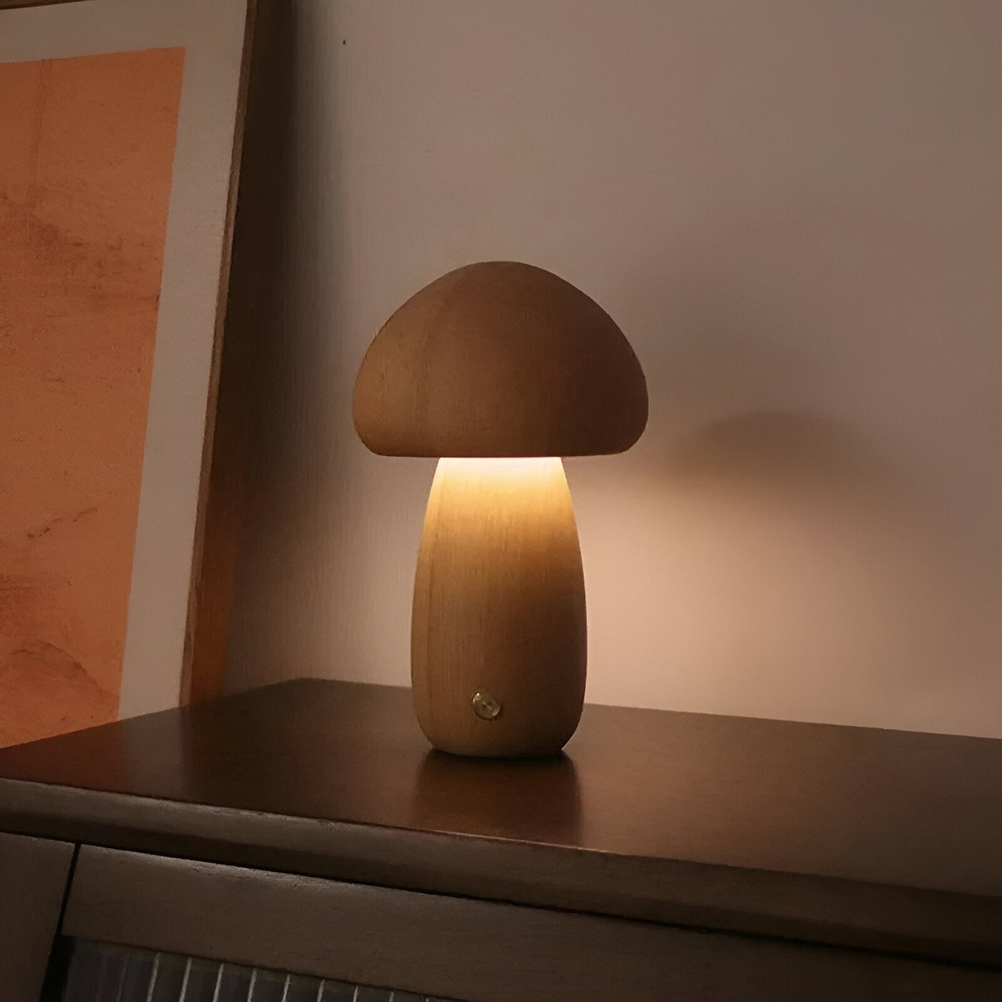 Pilzförmige Holzlampe mit Touch-Schalter