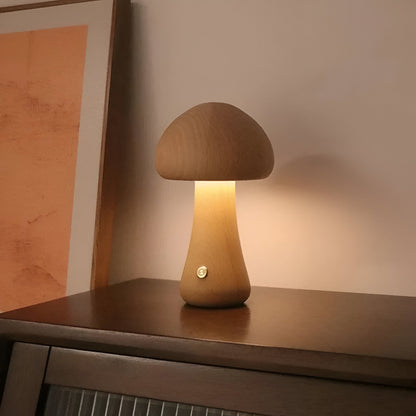 Pilzförmige Holzlampe mit Touch-Schalter