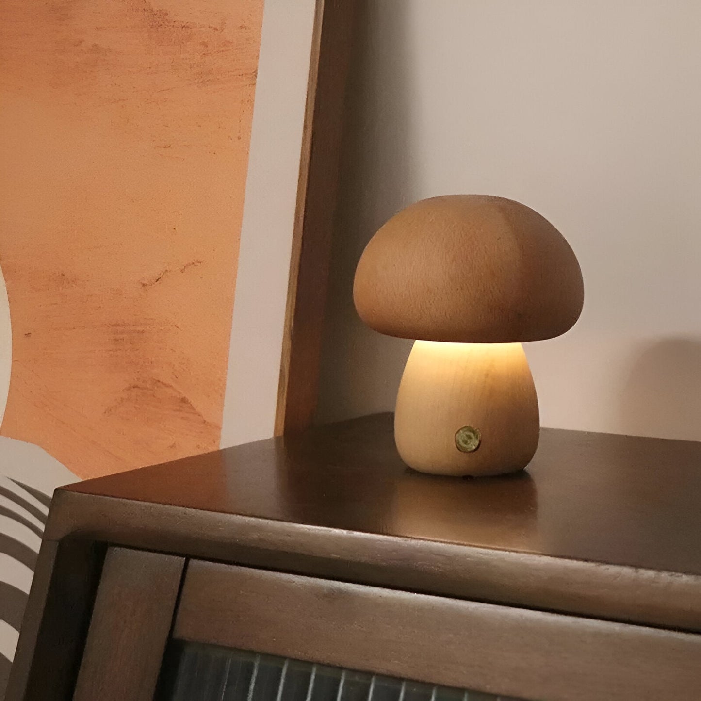 Pilzförmige Holzlampe mit Touch-Schalter