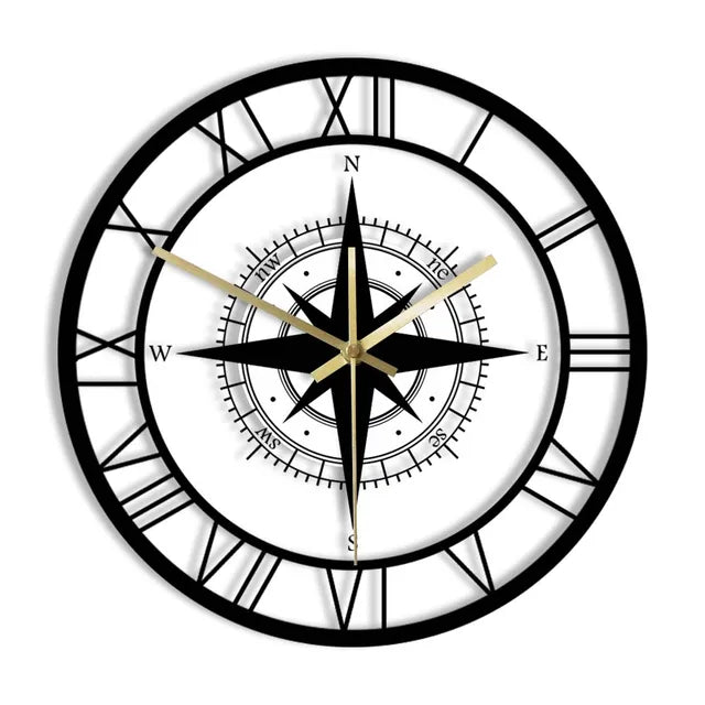 Leise Wanduhr im Kompass-Design