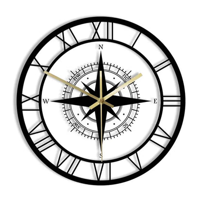 Leise Wanduhr im Kompass-Design