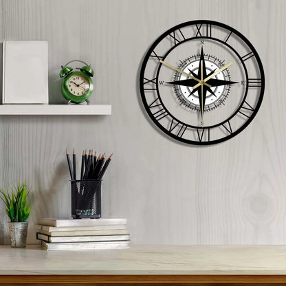 Leise Wanduhr im Kompass-Design