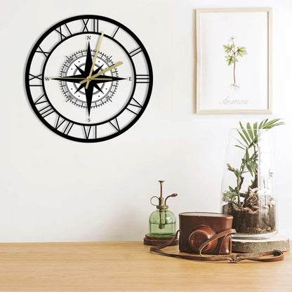 Leise Wanduhr im Kompass-Design