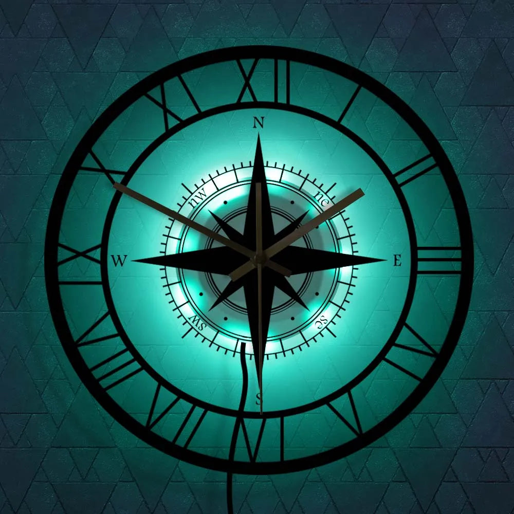 Leise Wanduhr im Kompass-Design