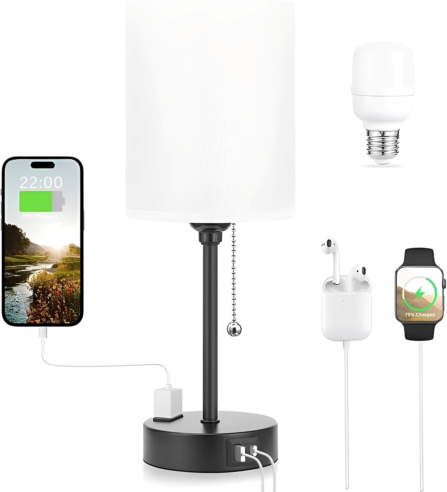 Taye – Stoff Tischlampe mit USB-Anschluss